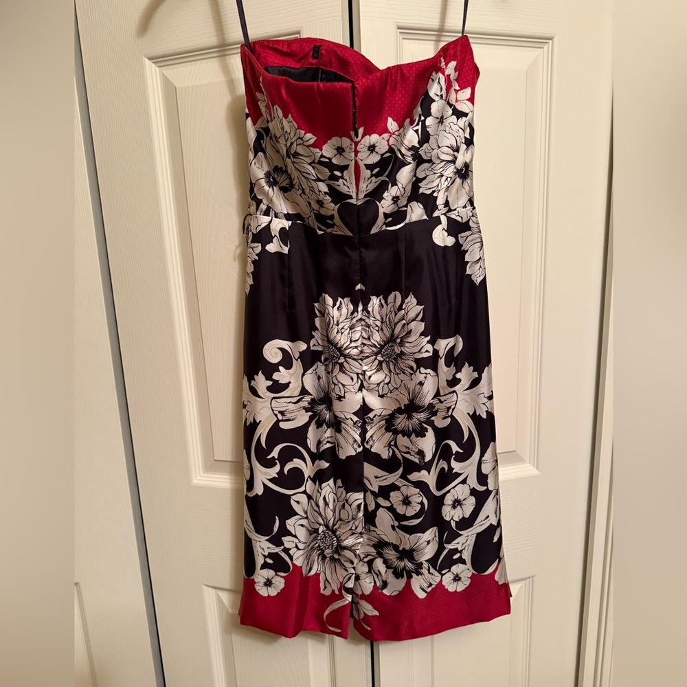 White House Black Market Strapless Red and Black Floral Dress - Picture 2 of 6